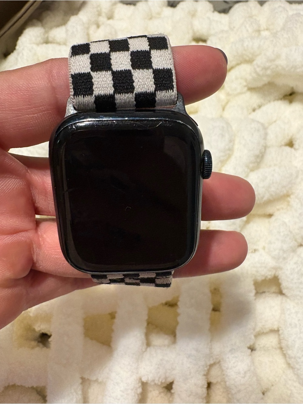 Apple Black Smartwatch with Black and White Checkered Fabric Band